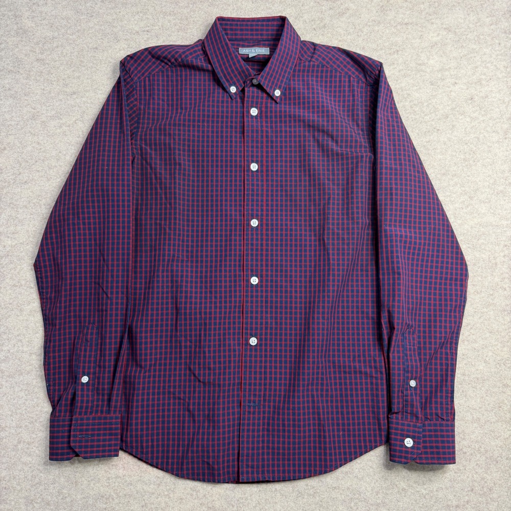 Ash & Erie Mens Slim Fit Gingham Button Down Shirt Red Navy Blue Small